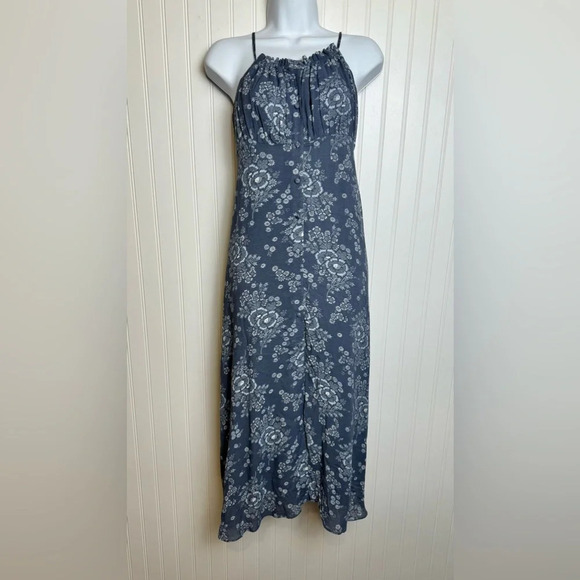 Madewell tie back button front midi dress blue floral sleeveless size 0 J32 - Picture 7 of 14
